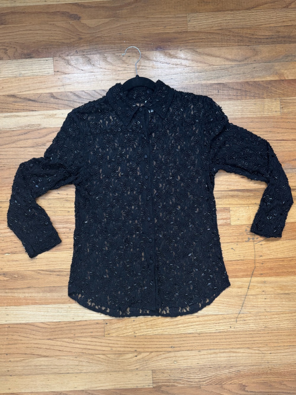 Beaded black lace button up